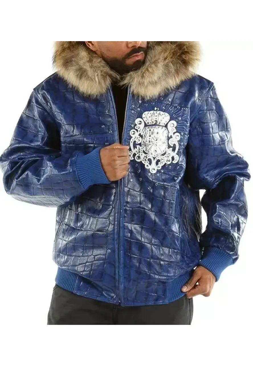 Pelle Pelle Crest Blue Leather Jacket pelle pelle crest leather blue jacket with fur collar