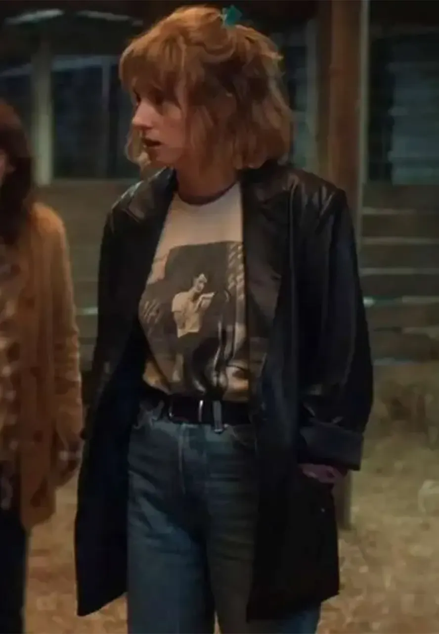 Stranger Things S05 Robin Buckley Black Leather Coat robin buckley leather coat