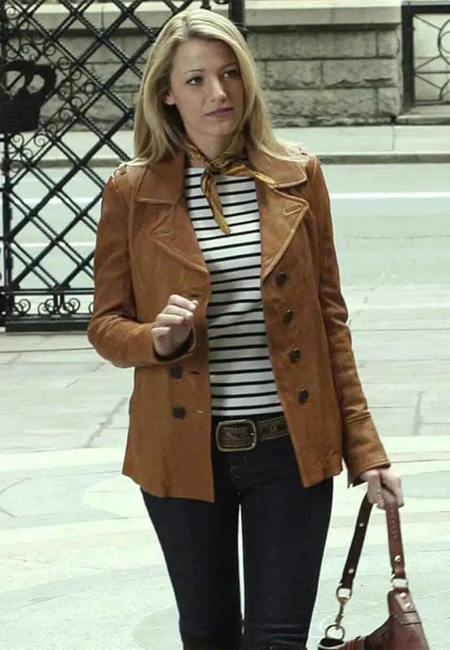Gossip Girl Serena Van Woodsen Brown Peacoat serena van woodsen gossip girl 2021 blake lively brown leather jacket