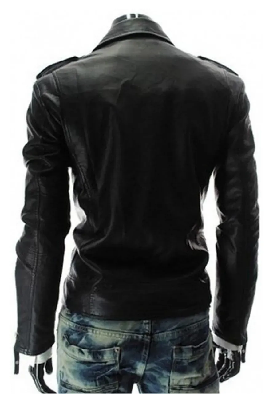 Men's Asymmetrical Zipper Style Slim Fit Jacket slim fit black leather jacket