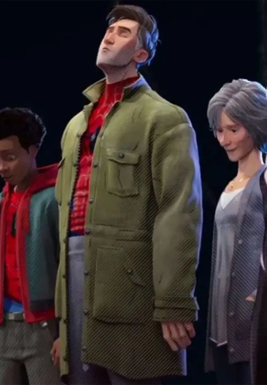 Spider-Verse Peter B Parker Green Coat spider man into the spider verse jake johnson coat