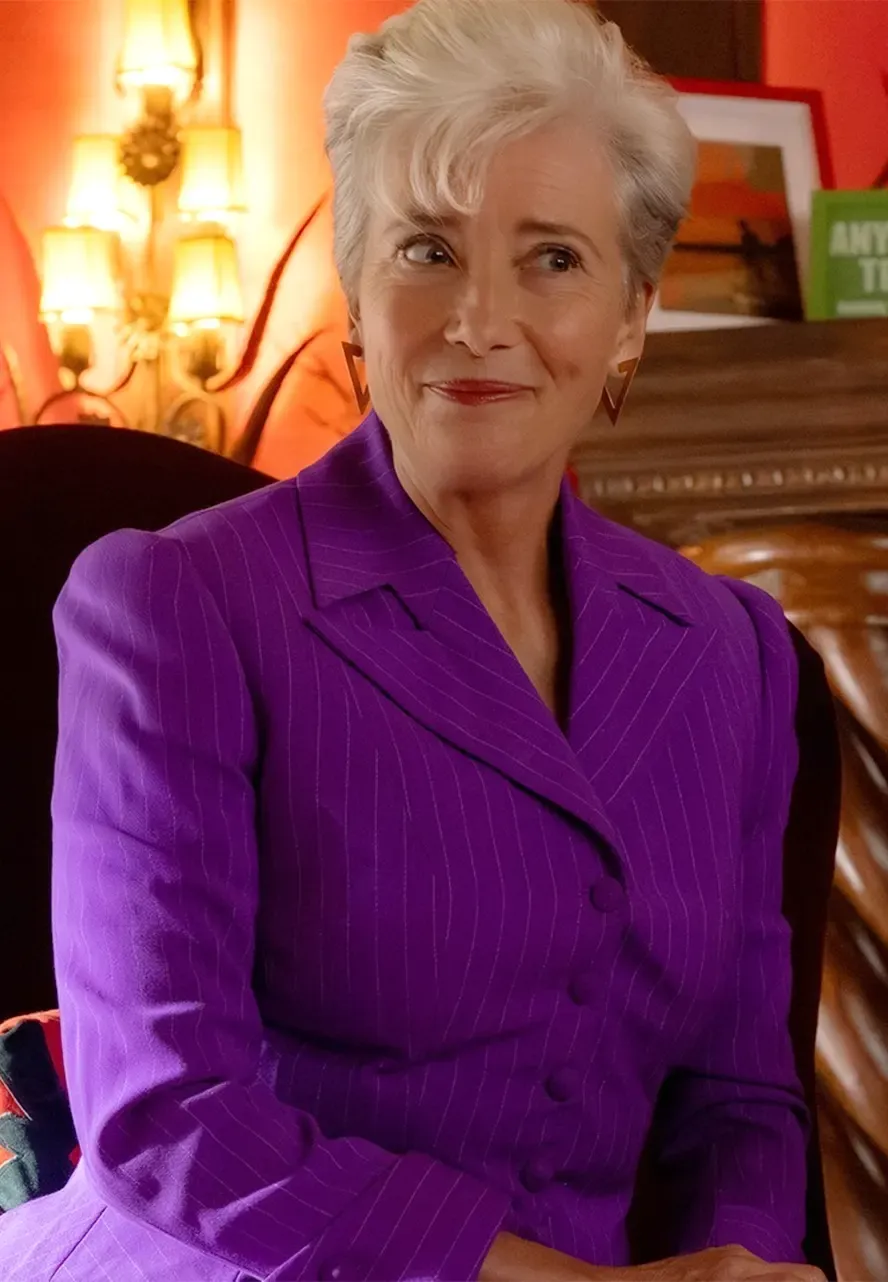 The Sheep Detectives Emma Thompson Purple Blazer the sheep detectives emma thompson blazer