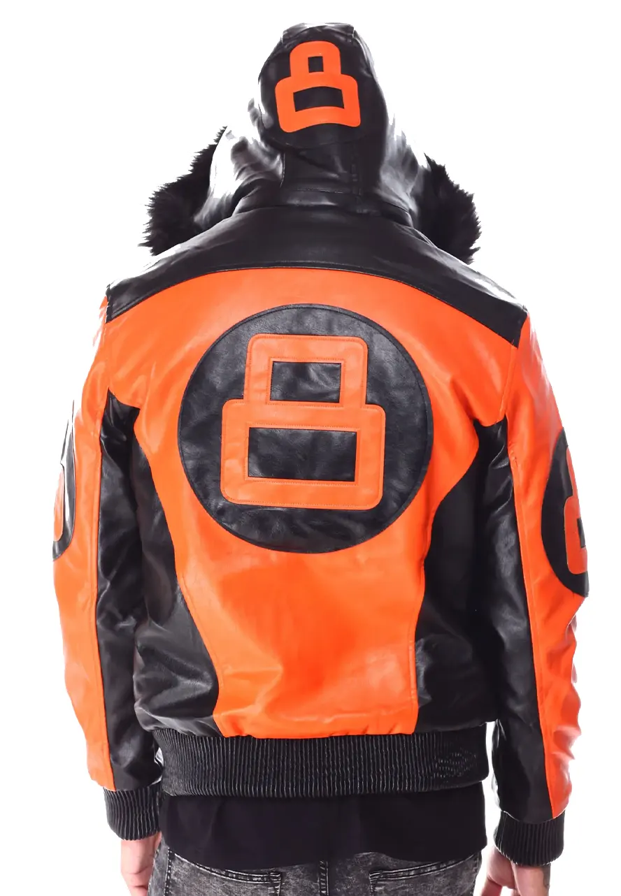 8 Ball Hooded Orange Bomber Jacket 8 Ball Hooded Orange Bomber Jacket - Image 2