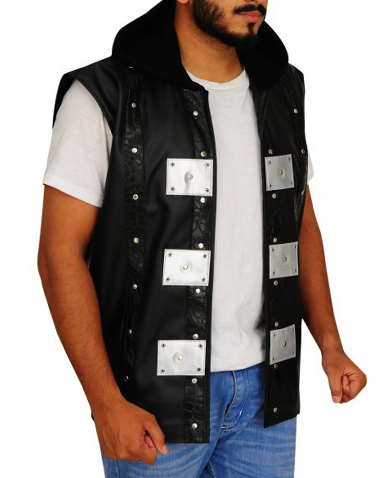 AJ Style P1 Black Leather Vest with Hood AJ Style P1 Black Leather Vest with Hood - Image 3