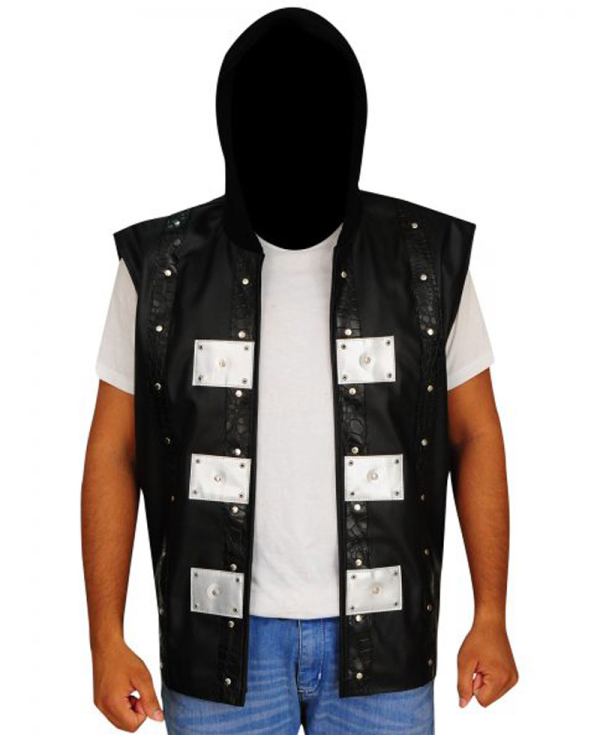 AJ Style P1 Black Leather Vest with Hood