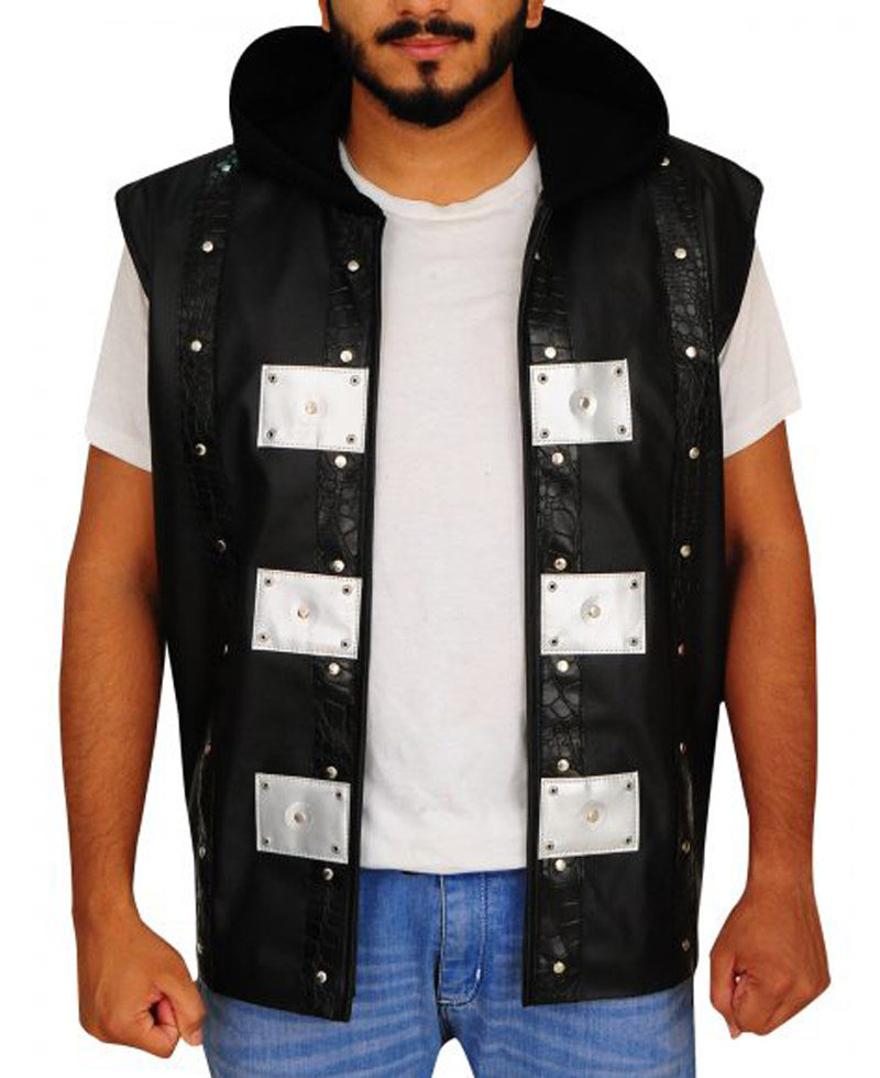 AJ Style P1 Black Leather Vest with Hood AJ Style P1 Black Leather Vest with Hood - Image 2