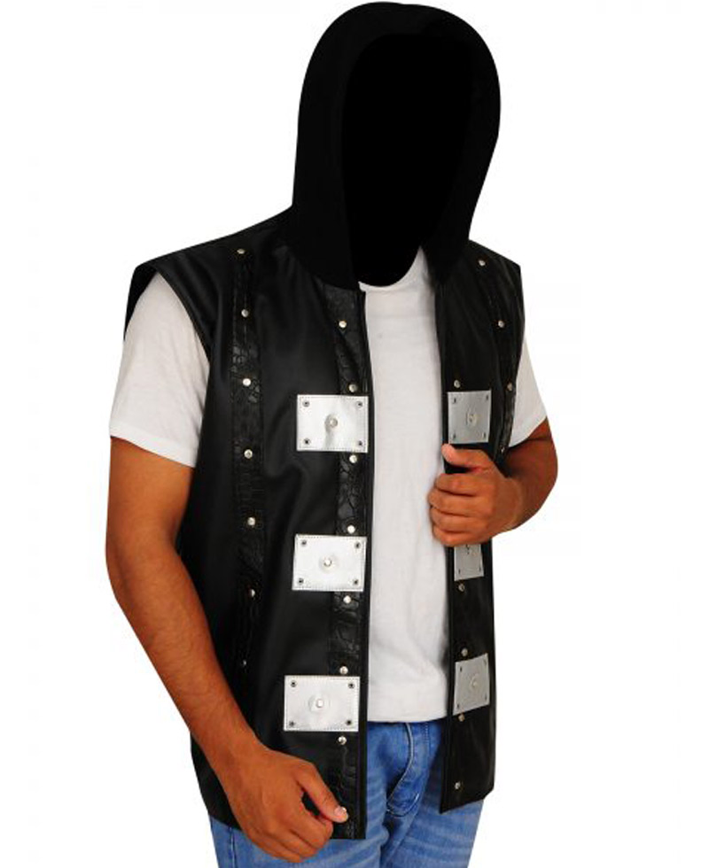 AJ Style P1 Black Leather Vest with Hood AJ Style P1 Black Leather Vest with Hood - Image 4