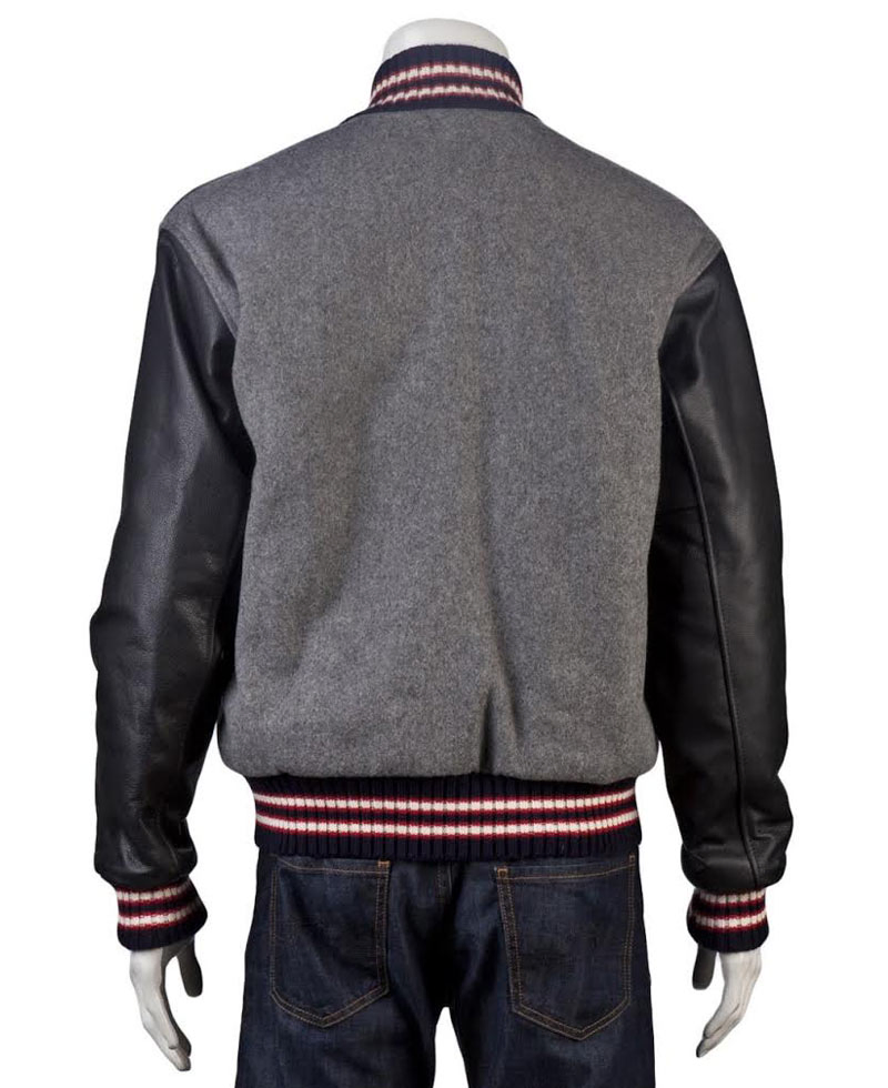 Andrew Garfield Varsity Wool Jacket with Leather Sleeves Andrew Garfield Varsity Wool Jacket with Leather Sleeves - Image 2