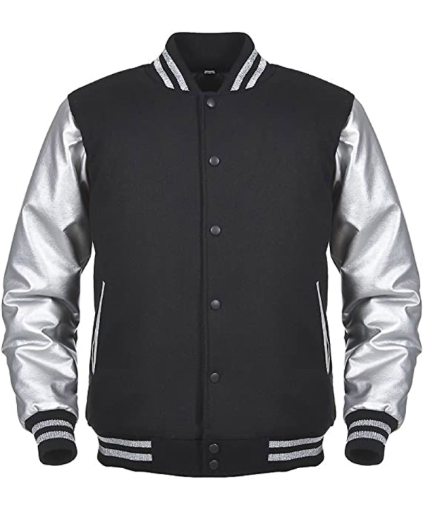 Varsity Angel Cola Black and Silver Bomber Jacket