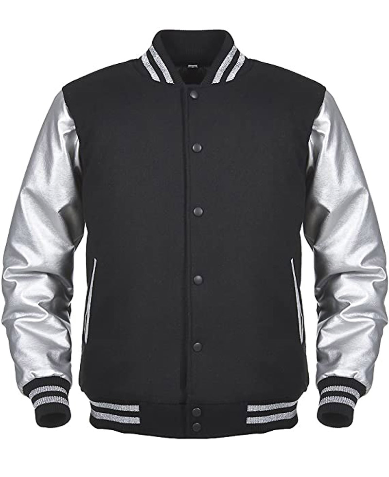 Varsity Angel Cola Black and Silver Bomber Jacket Varsity Angel Cola Black and Silver Bomber Jacket