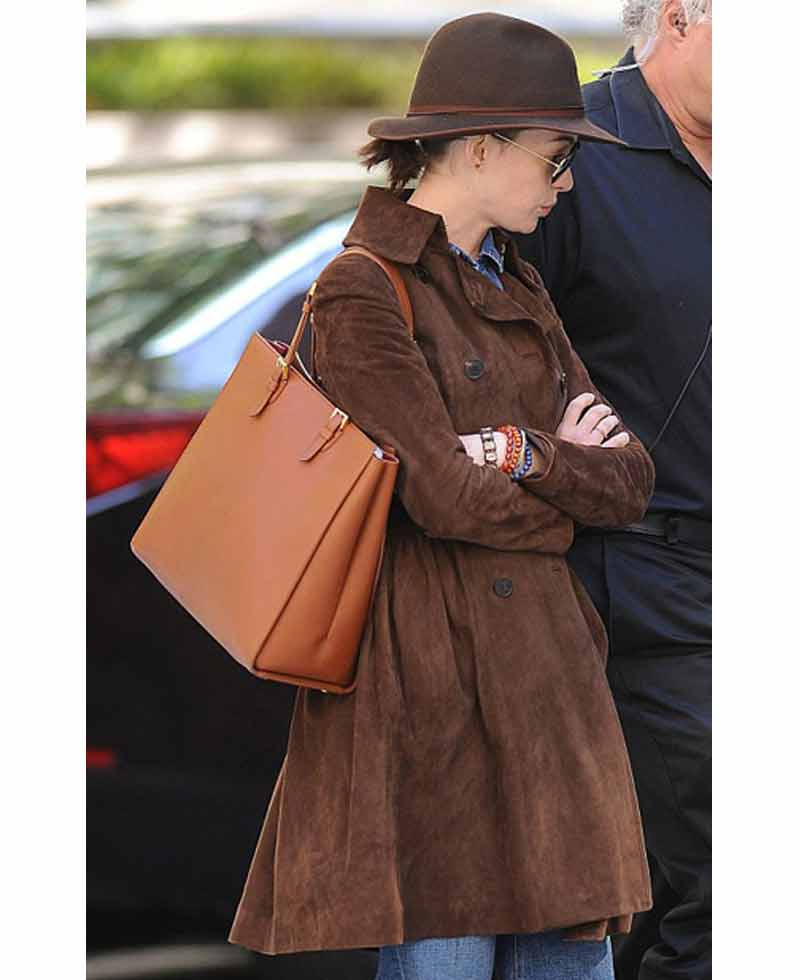 Anne Hathaway Brown Suede Leather Coat Anne Hathaway Brown Suede Leather Coat - Image 4