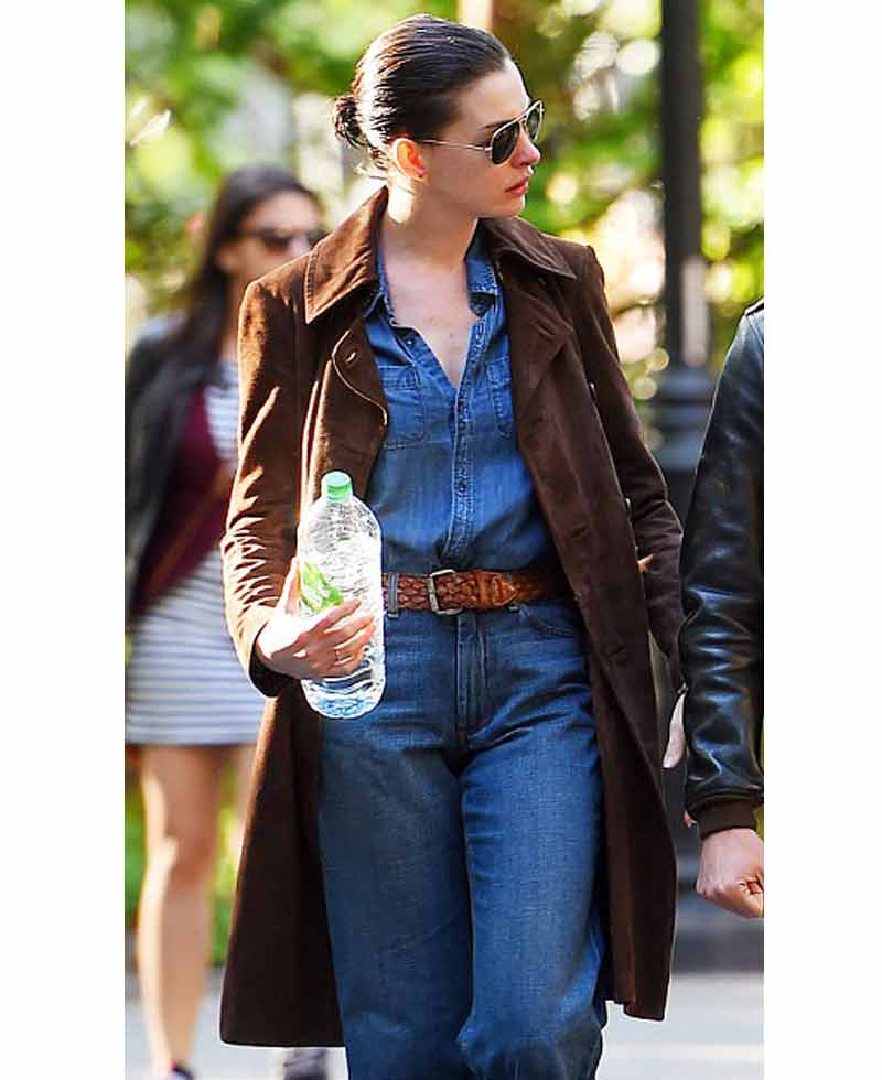 Anne Hathaway Brown Suede Leather Coat Anne Hathaway Brown Suede Leather Coat - Image 9