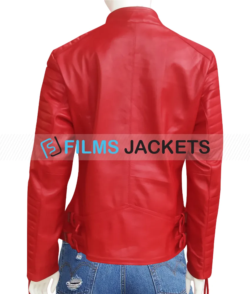 Women's Padded Sleeves Asymmetrical Red Leather Biker Jacket Women's Padded Sleeves Asymmetrical Red Leather Biker Jacket - Image 8