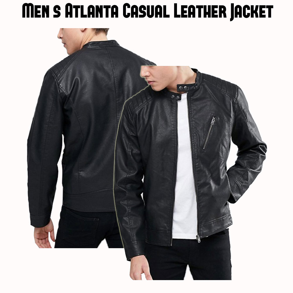 Men's Atlanta Black Leather Jacket Men's Atlanta Black Leather Jacket - Image 3
