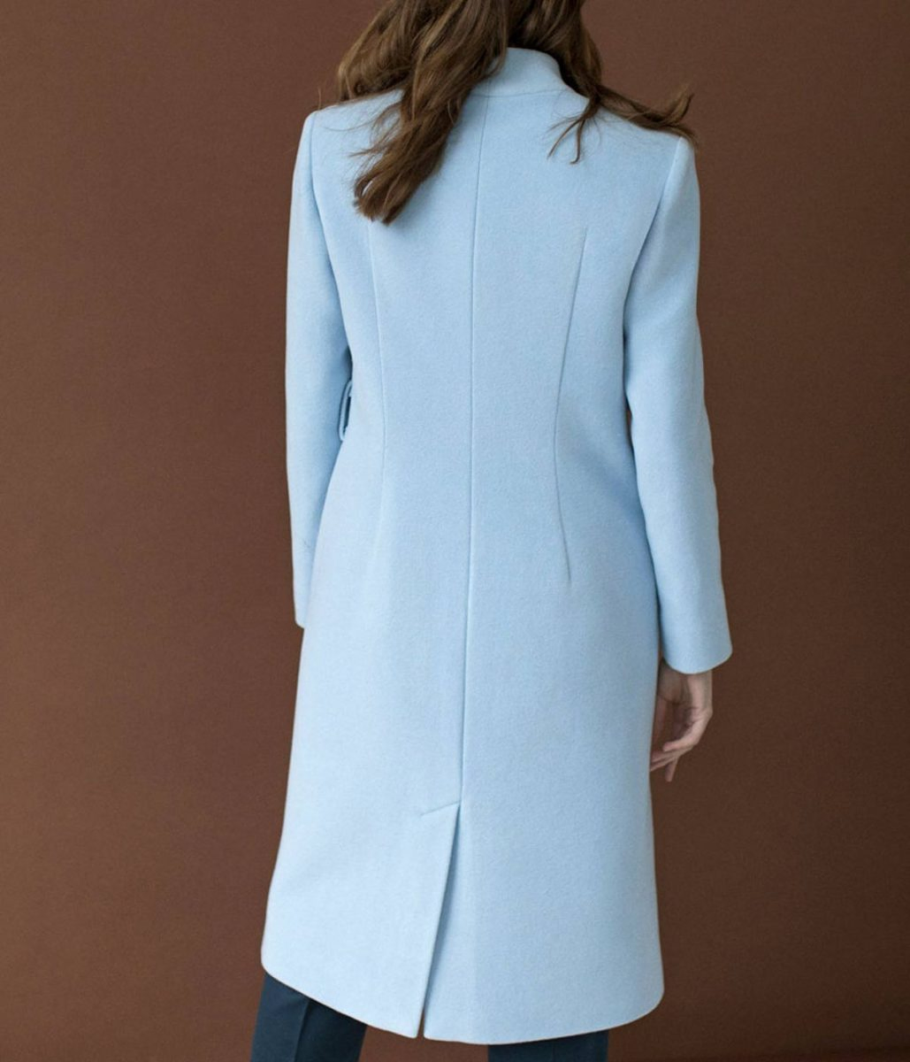 Autumn Baby Blue Wool Double Breasted Coat Autumn Baby Blue Wool Double Breasted Coat - Image 2