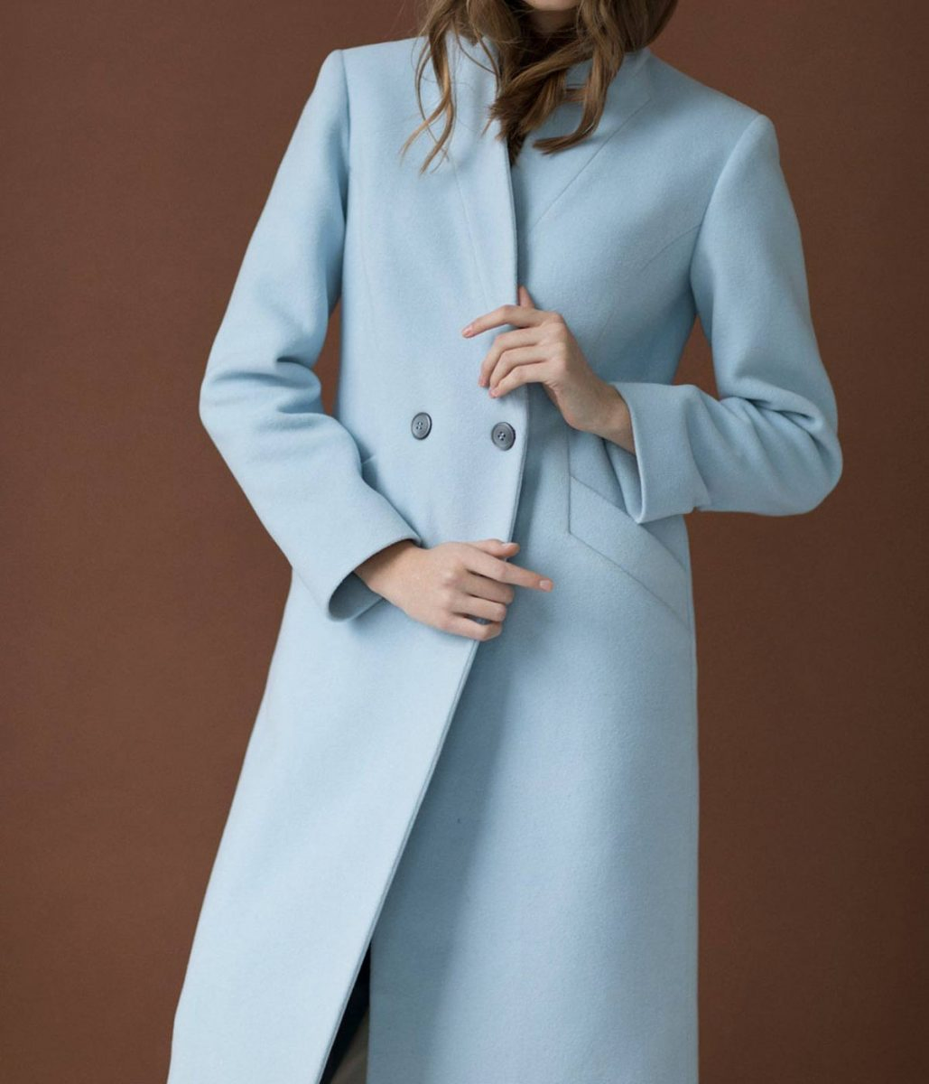 Autumn Baby Blue Wool Double Breasted Coat Autumn Baby Blue Wool Double Breasted Coat - Image 3