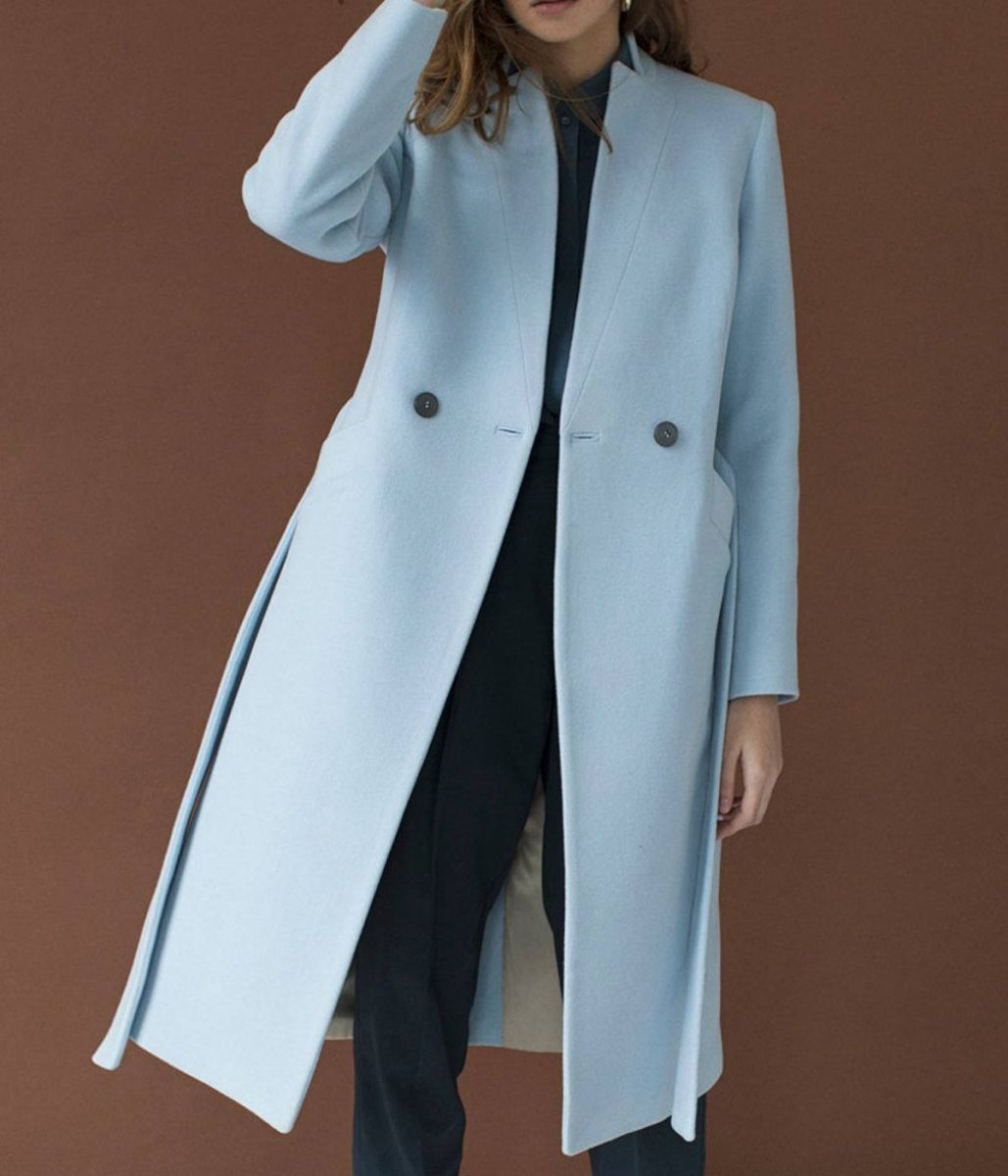 Autumn Baby Blue Wool Double Breasted Coat Autumn Baby Blue Wool Double Breasted Coat - Image 4