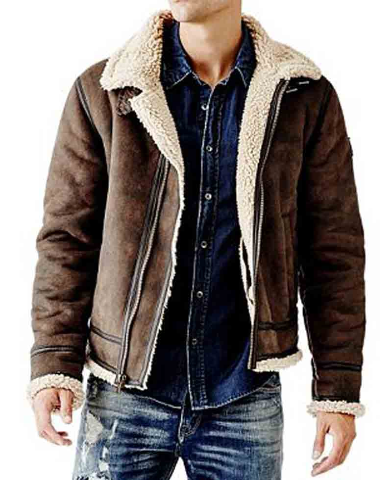 Men's B3 Suede Brown Leather Shearling Jacket Men's B3 Suede Brown Leather Shearling Jacket - Image 5
