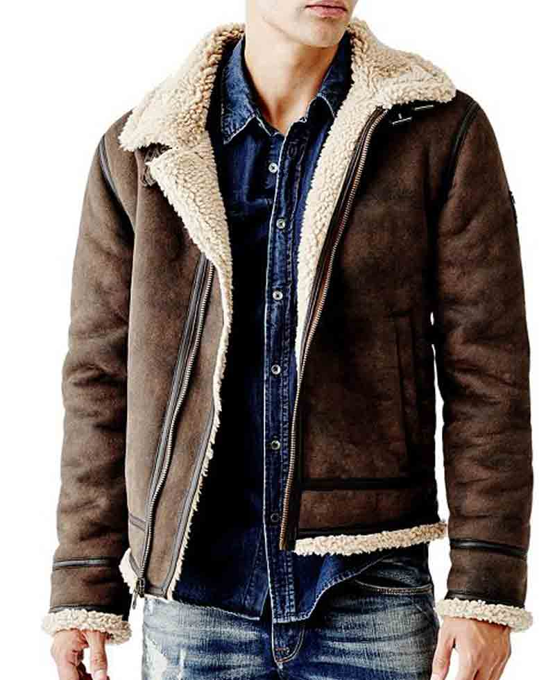 Men's B3 Suede Brown Leather Shearling Jacket Men's B3 Suede Brown Leather Shearling Jacket - Image 2