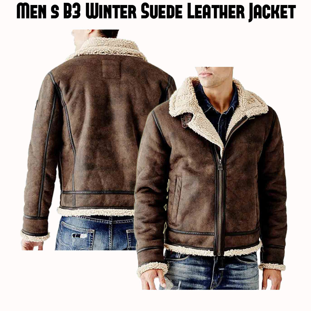 Men's B3 Suede Brown Leather Shearling Jacket Men's B3 Suede Brown Leather Shearling Jacket - Image 4