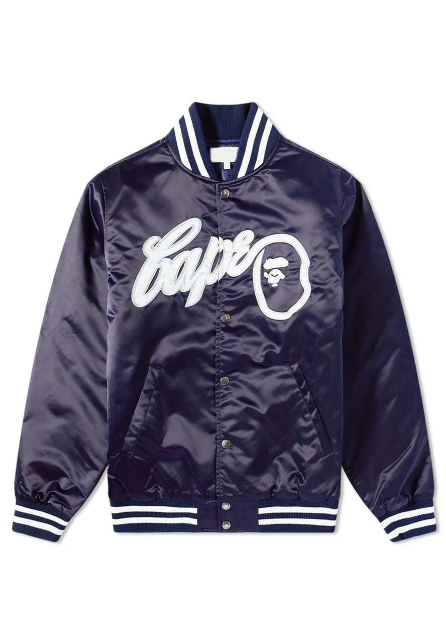 Bape Baseball Navy Blue Bomber Jacket Bape Baseball Navy Blue Bomber Jacket - Image 2