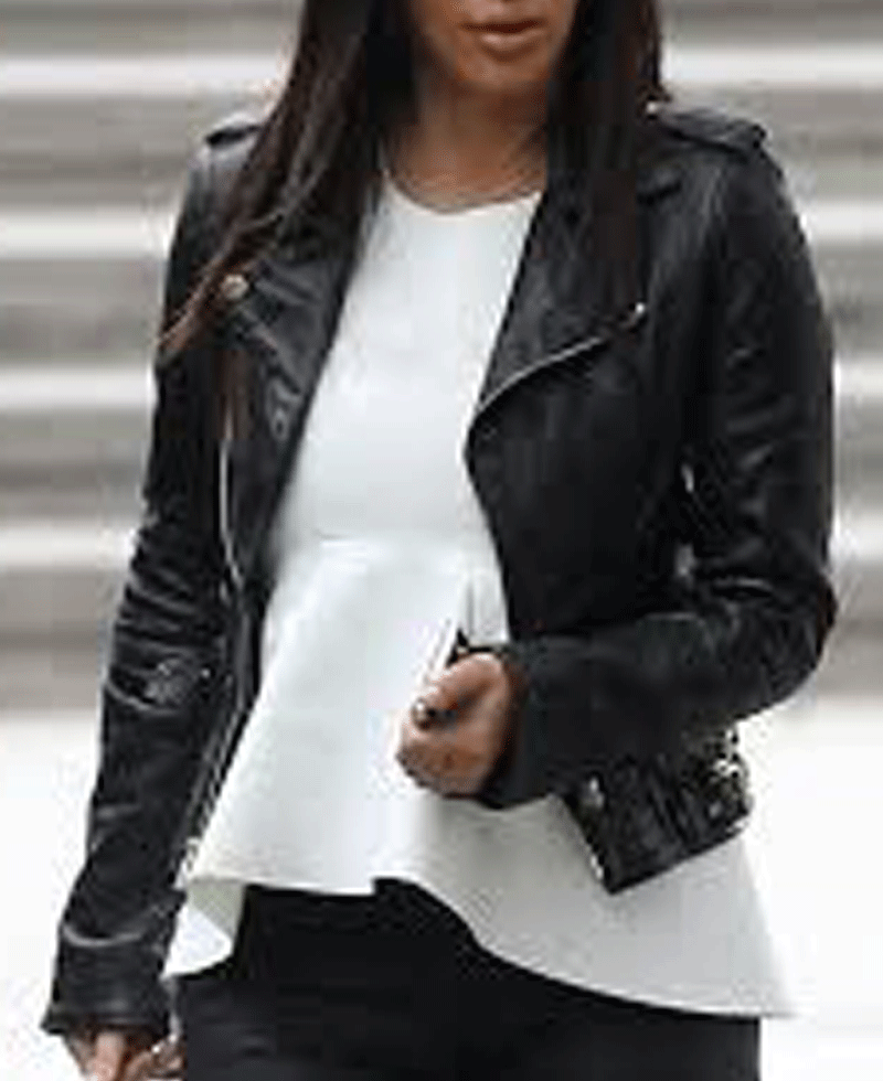 Biker Style Kim Kardashian Black Leather Jacket Biker Style Kim Kardashian Black Leather Jacket - Image 2