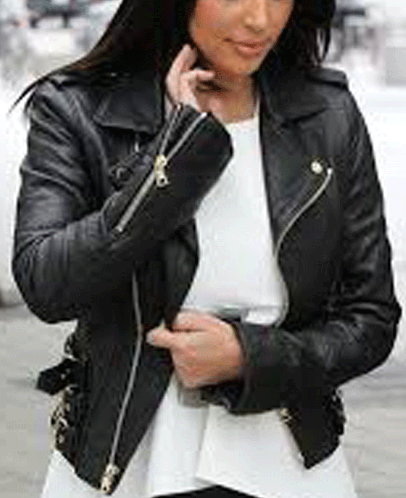 Biker Style Kim Kardashian Black Leather Jacket Biker Style Kim Kardashian Black Leather Jacket - Image 3