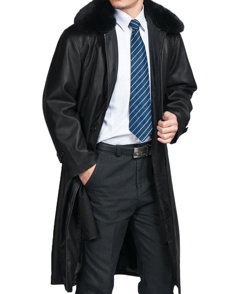 mens black trench coat with fur collar