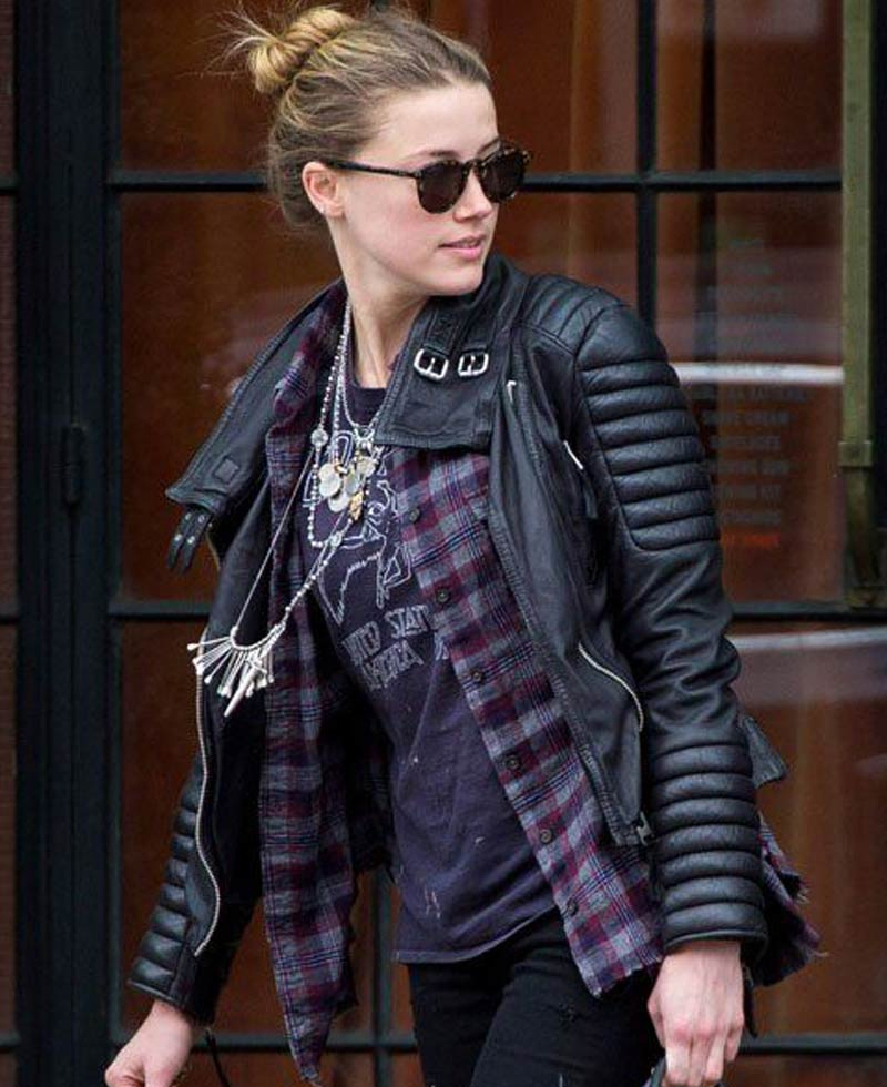 Amber Heard Motorcycle Black Leather Jacket Amber Heard Motorcycle Black Leather Jacket - Image 4
