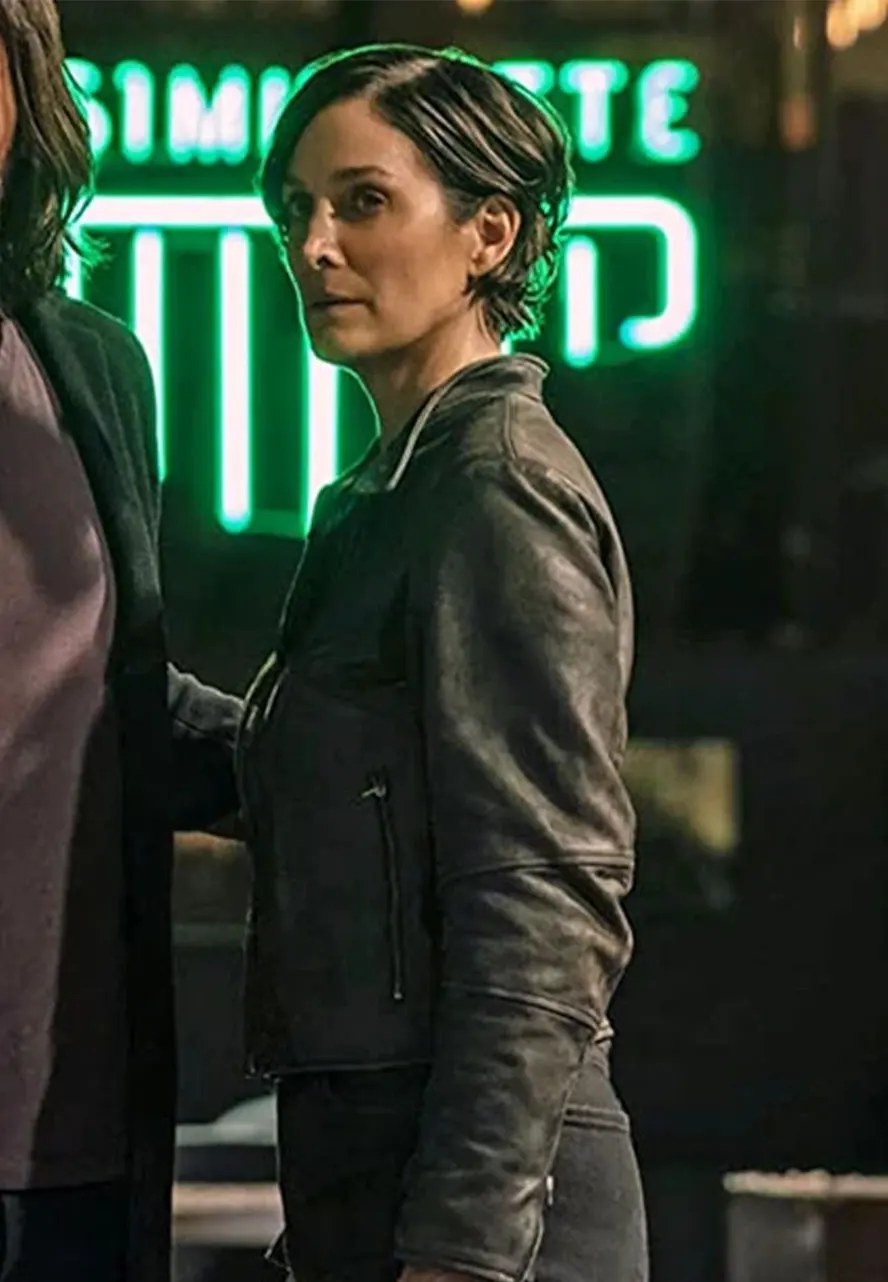 Carrie-Anne Moss The Matrix 4 Biker Leather Jacket Carrie-Anne Moss The Matrix 4 Biker Leather Jacket - Image 4