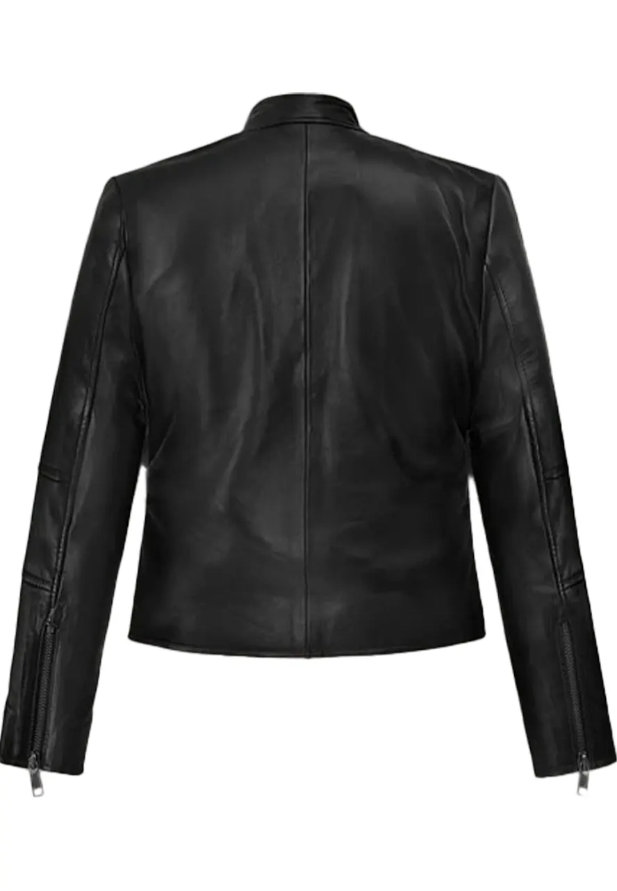 Carrie-Anne Moss The Matrix 4 Biker Leather Jacket Carrie-Anne Moss The Matrix 4 Biker Leather Jacket - Image 3