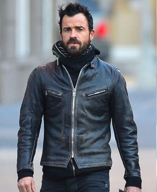 Justin Theroux Black Leather Motorcycle Jacket
