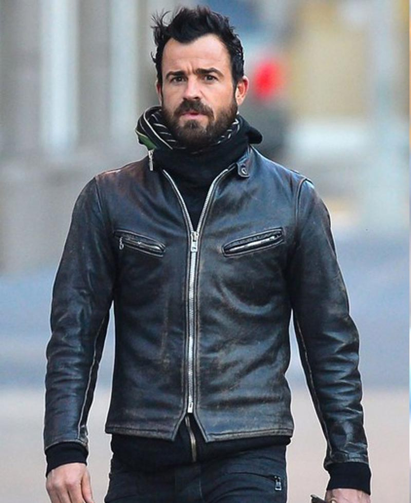 Justin Theroux Black Leather Motorcycle Jacket