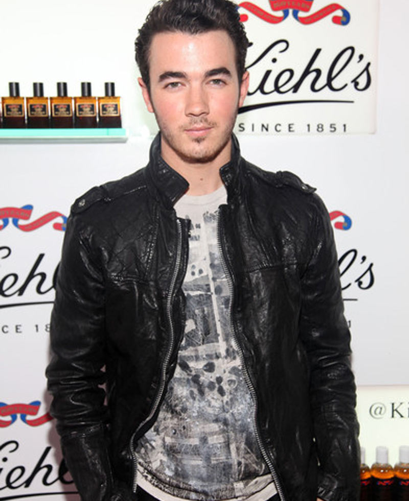 Kevin Jonas Biker Style Black Leather Jacket Kevin Jonas Biker Style Black Leather Jacket