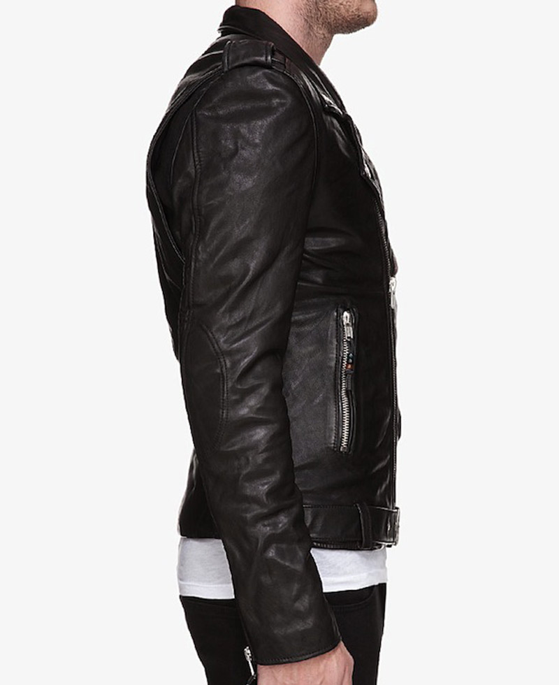 Men's Asymmetrical Zipper Biker Black Leather Jacket Men's Asymmetrical Zipper Biker Black Leather Jacket - Image 5