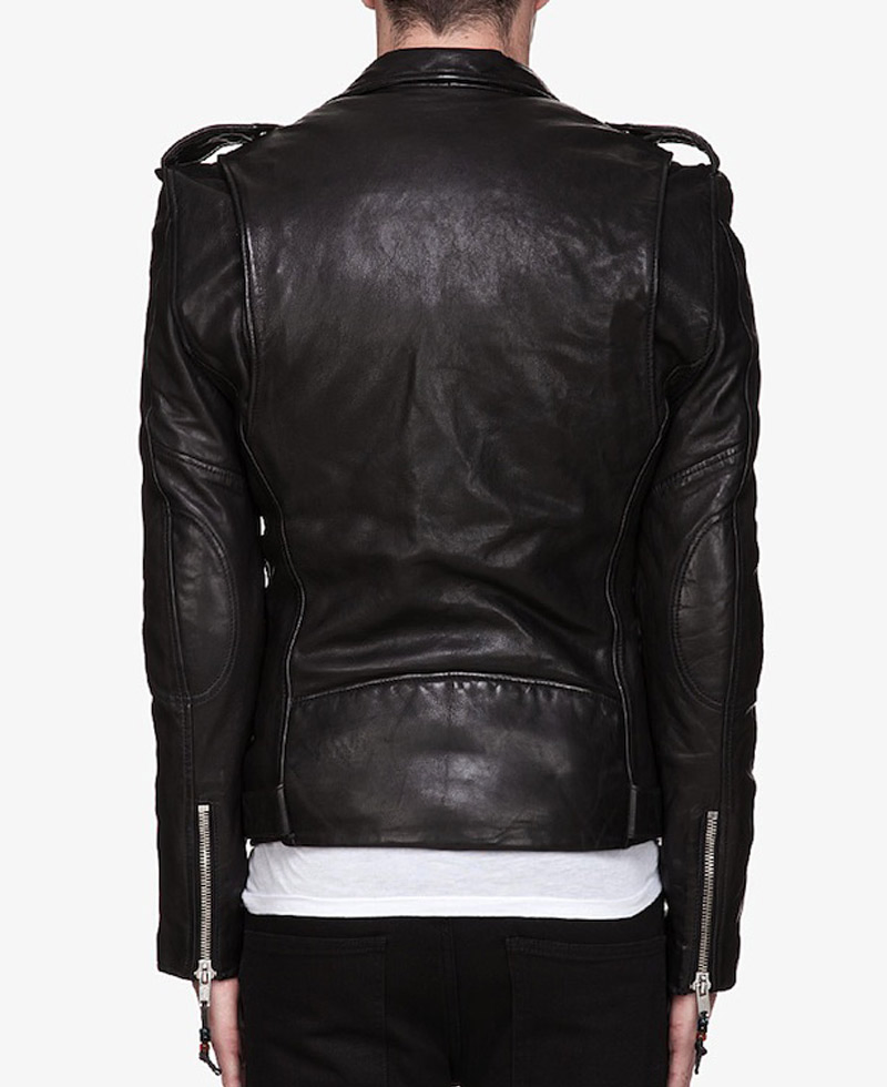 Men's Asymmetrical Zipper Biker Black Leather Jacket Men's Asymmetrical Zipper Biker Black Leather Jacket - Image 2