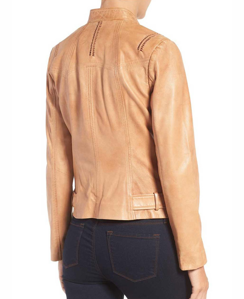 Women's Moto Tan Leather Jacket Women's Moto Tan Leather Jacket - Image 2