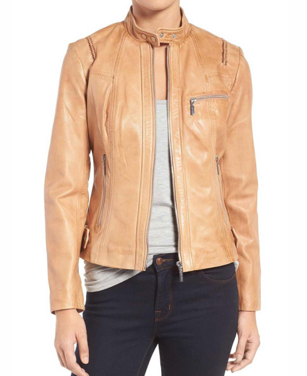 Women's Moto Tan Leather Jacket
