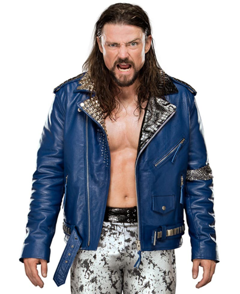 Biker Style WWE Brian Kendrick Blue Leather Jacket Biker Style WWE Brian Kendrick Blue Leather Jacket - Image 7