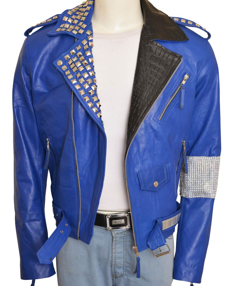 Biker Style WWE Brian Kendrick Blue Leather Jacket Biker Style WWE Brian Kendrick Blue Leather Jacket - Image 4