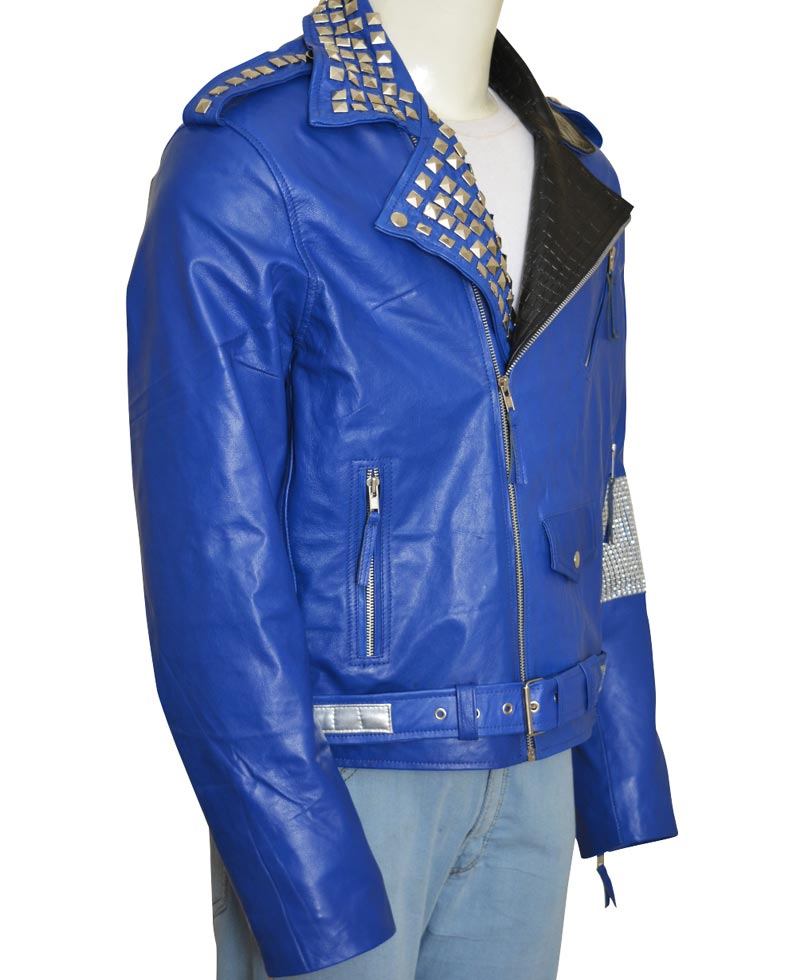 Biker Style WWE Brian Kendrick Blue Leather Jacket Biker Style WWE Brian Kendrick Blue Leather Jacket - Image 6