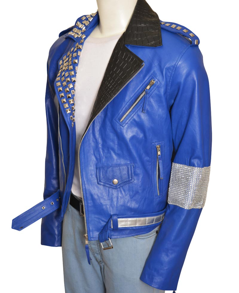Biker Style WWE Brian Kendrick Blue Leather Jacket Biker Style WWE Brian Kendrick Blue Leather Jacket - Image 3