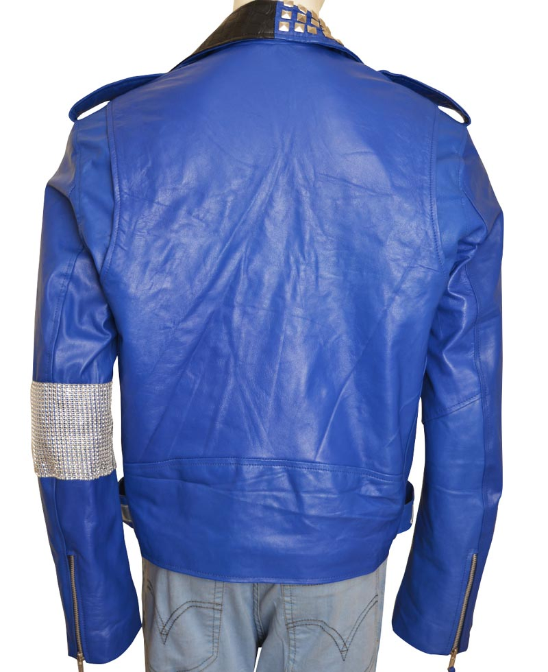 Biker Style WWE Brian Kendrick Blue Leather Jacket Biker Style WWE Brian Kendrick Blue Leather Jacket - Image 2