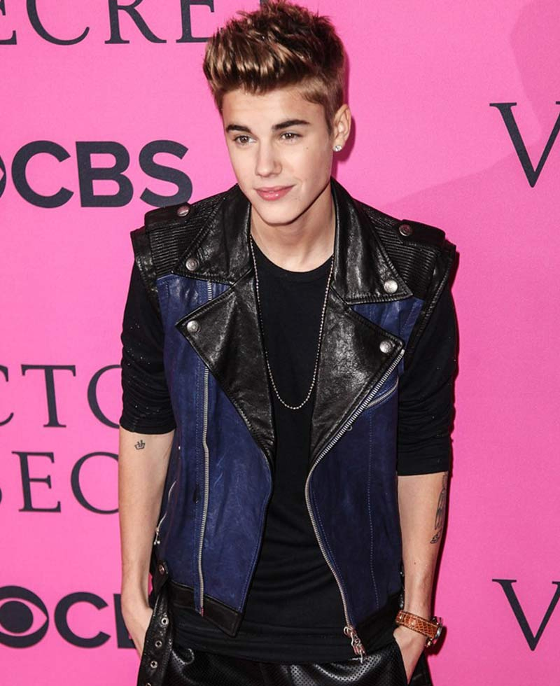 Justin Bieber Blue and Black Leather Vest