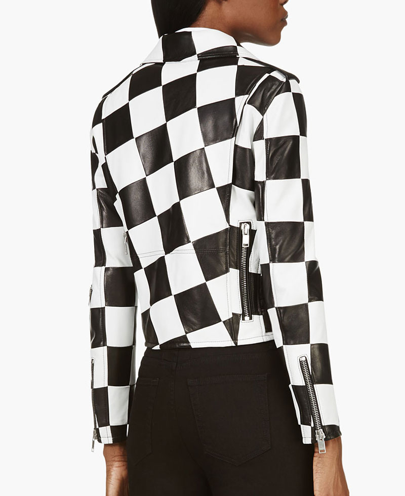 Diamond White Bold and the Beautiful Checkered Black and White Leather Jacket Diamond White Bold and the Beautiful Checkered Black and White Leather Jacket - Image 3