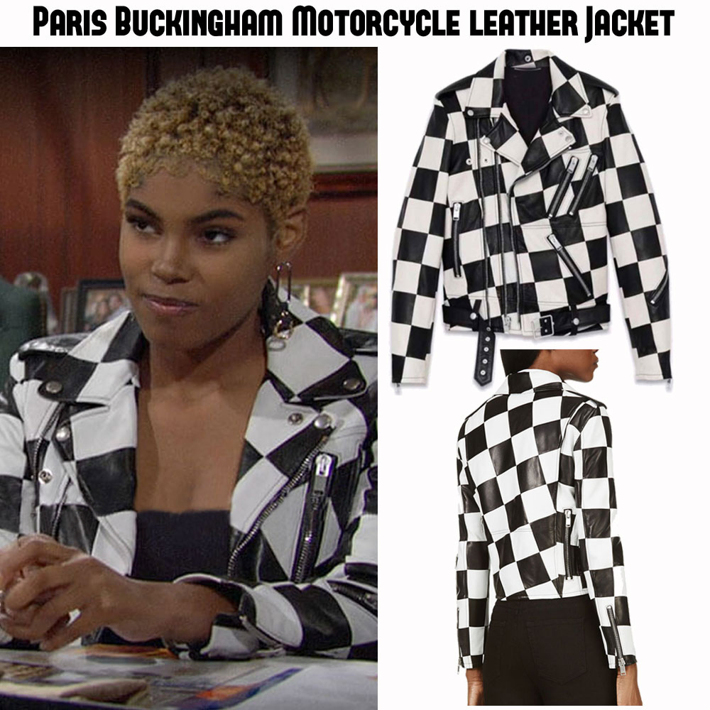 Diamond White Bold and the Beautiful Checkered Black and White Leather Jacket Diamond White Bold and the Beautiful Checkered Black and White Leather Jacket - Image 5