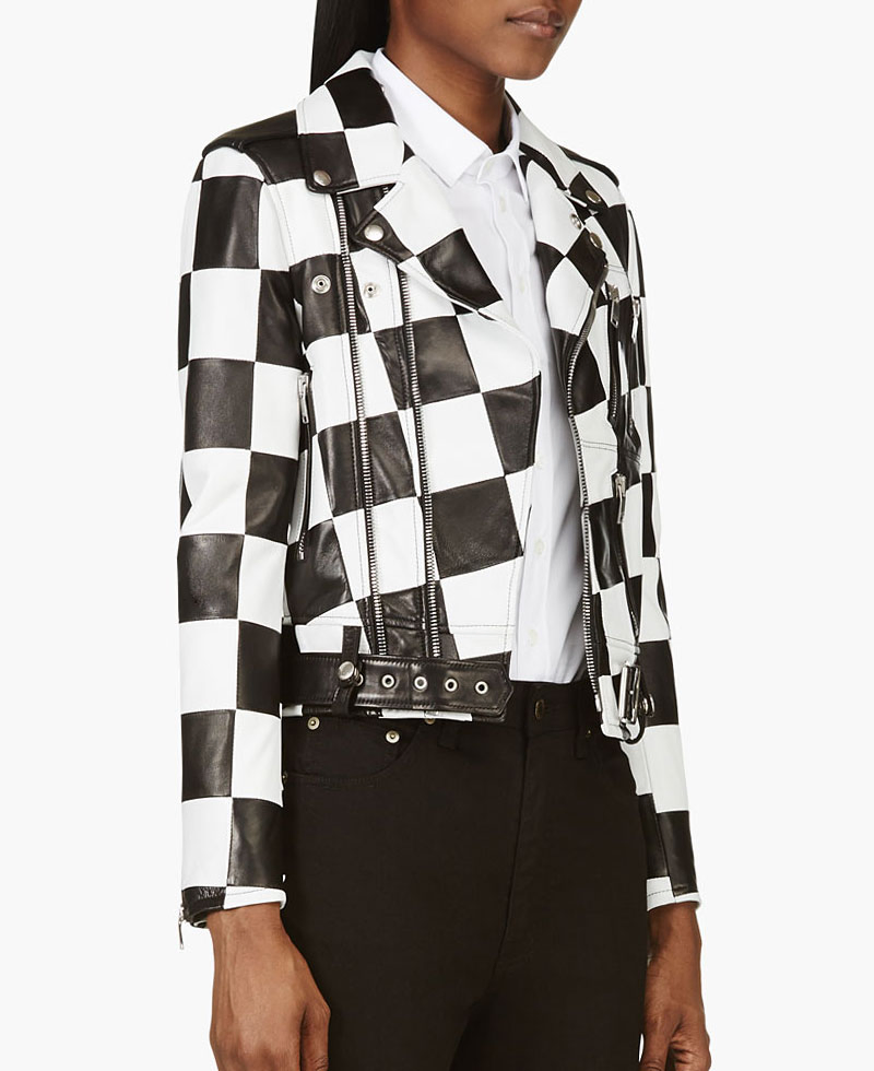 Diamond White Bold and the Beautiful Checkered Black and White Leather Jacket Diamond White Bold and the Beautiful Checkered Black and White Leather Jacket - Image 4