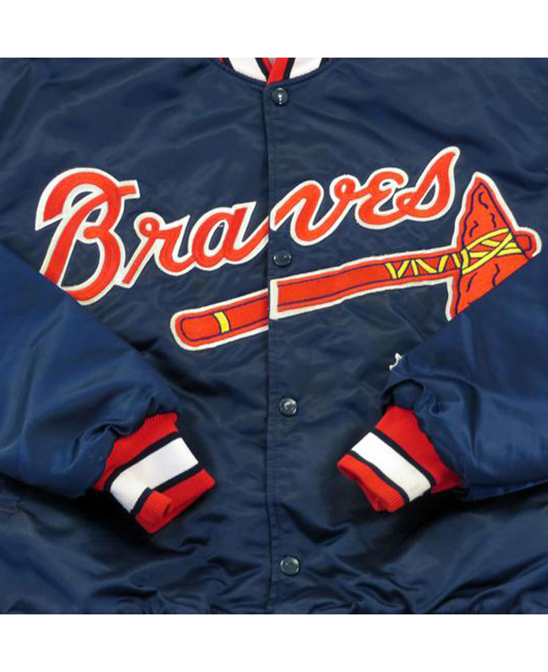 Men's Braves Blue Satin Jacket Men's Braves Blue Satin Jacket - Image 3