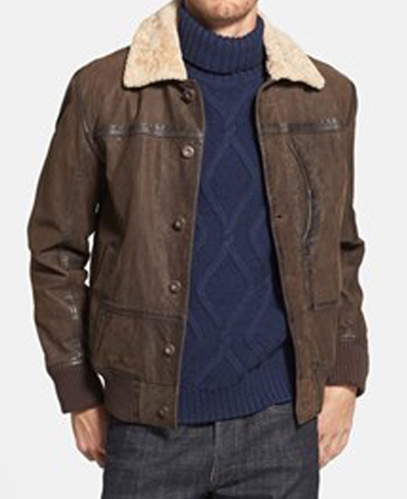 Men's Bomber Causal Brown Leather Jacket with Fur Collar