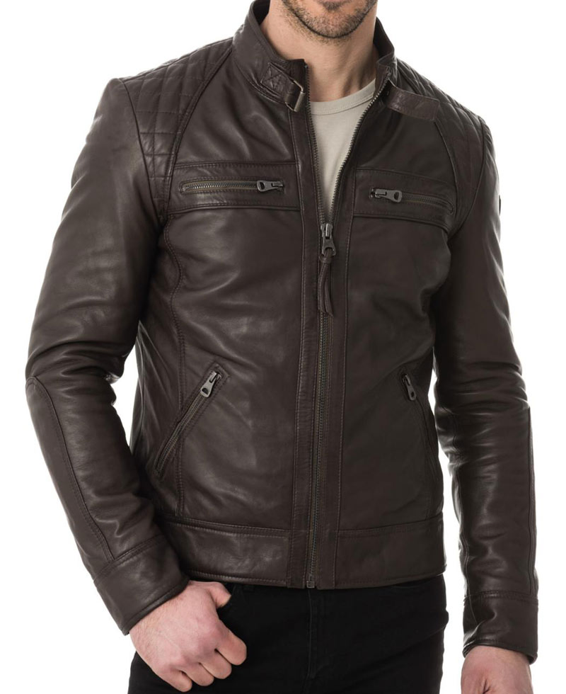 Men's Casual Wear Buckle Collar Brown Leather Jacket Men's Casual Wear Buckle Collar Brown Leather Jacket - Image 3